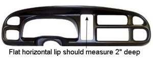 '98-'02 Dodge Full Size Truck, Extended/Quad Cab Instrument Bezel, 2.5 inch Horizontal Plane Molded Plastic Bezel Cover