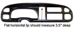 '98-'02 Dodge Full Size Truck, Extended/Quad Cab Instrument Bezel, 3.5 inch Horizontal Plane Molded Plastic Bezel Cover