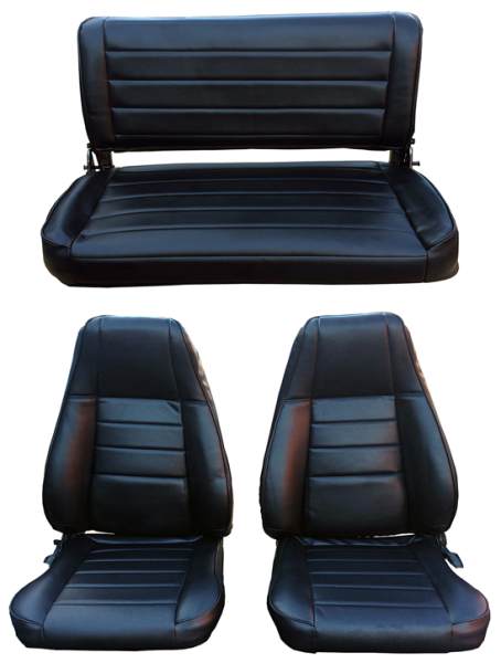 87-95 Jeep Wrangler Seat Upholstery Complete Set 2 Door; Front Bucket;  Folding Rear Bench 1987, 1988, 1989, 1990, 1991, 1992, 1993, 1994, 1995